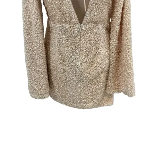 Michael Costello x Revolve Valerie Dress Mini Long Sleeve Sequin Ivory Medium - Picture 11 of 15